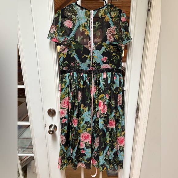 Mac Duggal NWT Floral Print Chiffon Midi Dress Flutter Sleeve Size 12 FLAW - Picture 9 of 15